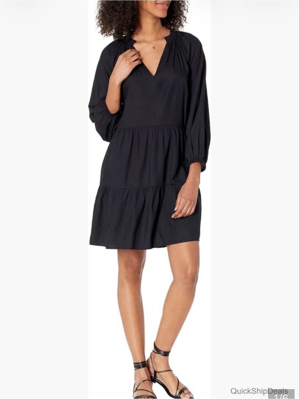 NWT - Black V-Neck Tiered Long-Sleeve Dress W/ Pockets - Women